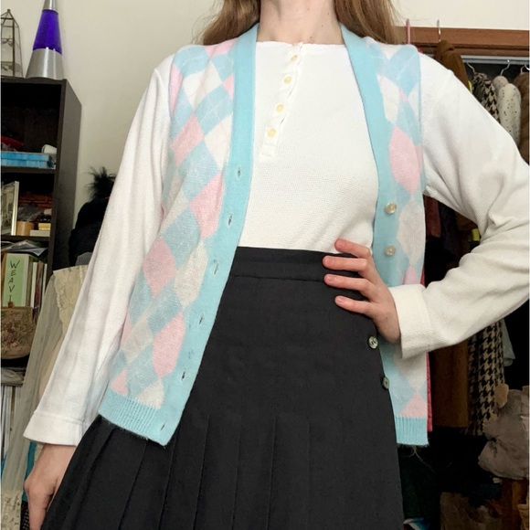 80s Brownstone Studio NY Pastel Argyle Knit Sweater Vest - Picture 6 of 13